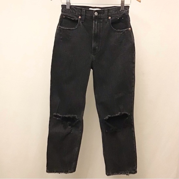 Abercrombie 4 Short (27S) Ankle Straight High Rise Curve Love Womens Black Jeans - Picture 10 of 10